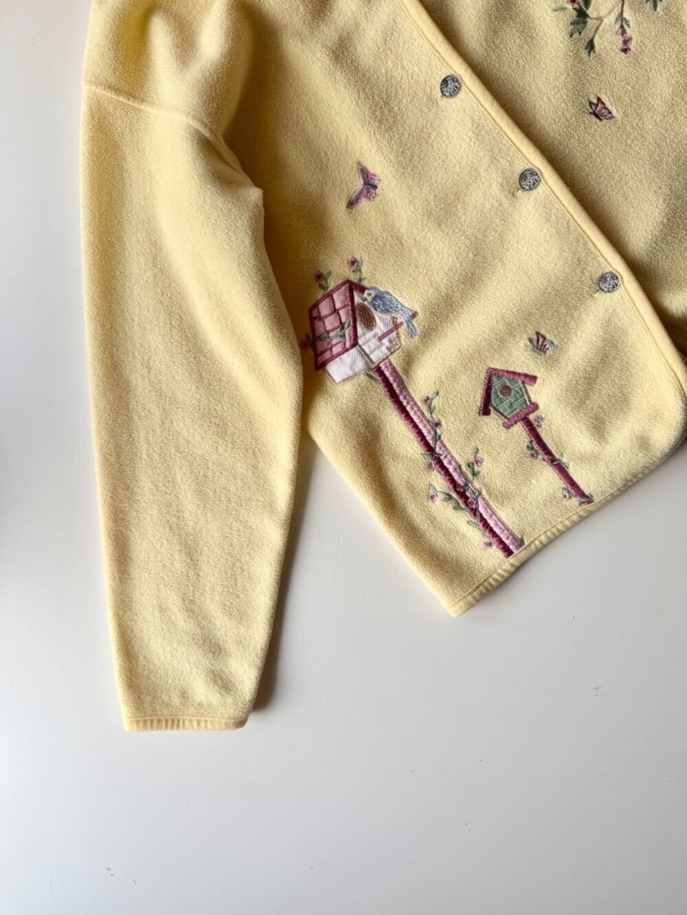Vintage 00's NORTHERN REFLECTIONS Yellow Embroidered Bird Fleece Jacket, Size L - Picture 8 of 15